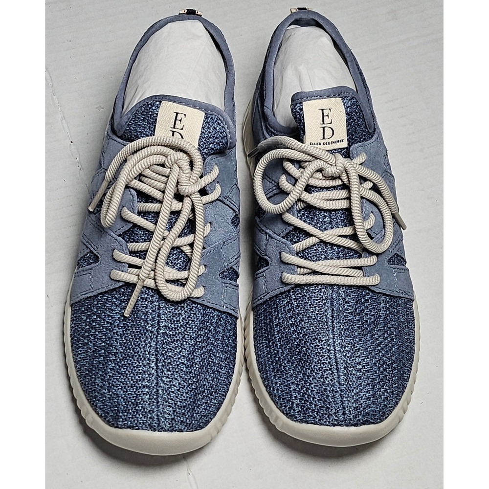 ED Ellen DeGeneres Havala Sport Knit Oiled Sued Sneakers Bay Blue Multi‎ Size 5M